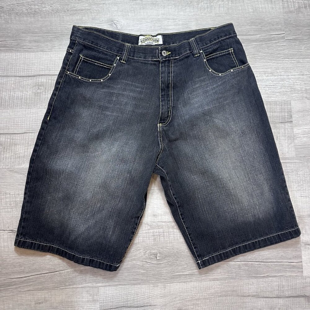 Evolution in Design Shorts Mens 44 Black Jean Jorts Dark Baggy Wide Skater Y2K